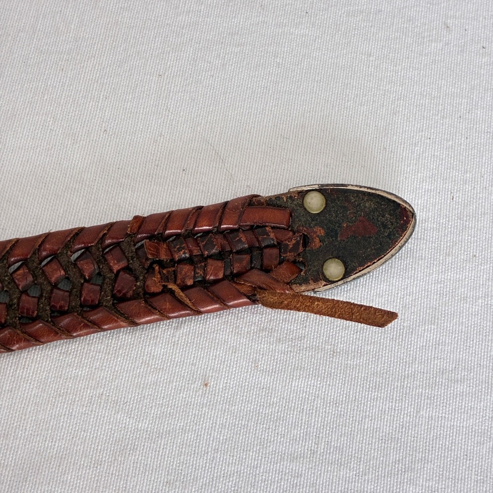 Y2K Fossil Braided Belt Mens 34 Brown Woven Leather Western Boho Vintage - Picture 8 of 9
